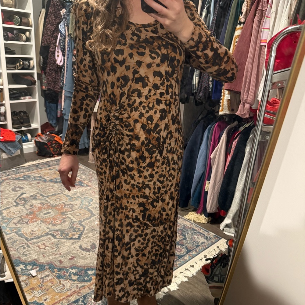 Cabi Leopard Print Long Sleeve Dress Maxi size medium
